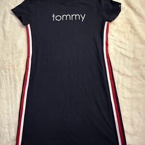 Tommy Hilfiger Navy Midi Dress with Red and White Stripes